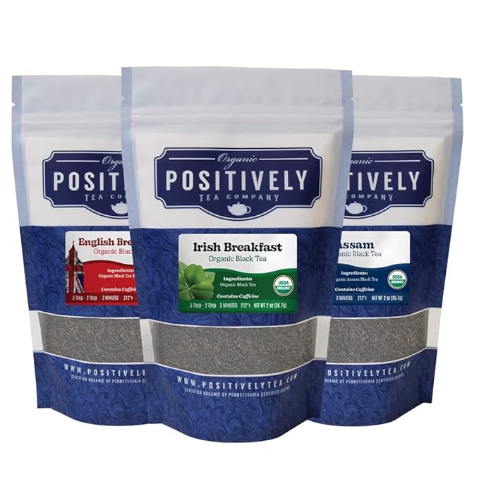 Organic Positively Tea Company, Black Tea Sampler, Loose Leaf, 4 Ounce, 3 Pack - Bloomnest