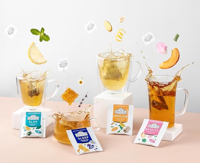 Ahmad Tea Natural Benefit Functional Tea Selection Pack | Green teas, Fruit & Herbal Infusions | Perfect herbal tea gift - 60 Teabag Sachets | 6 blends - Bloomnest