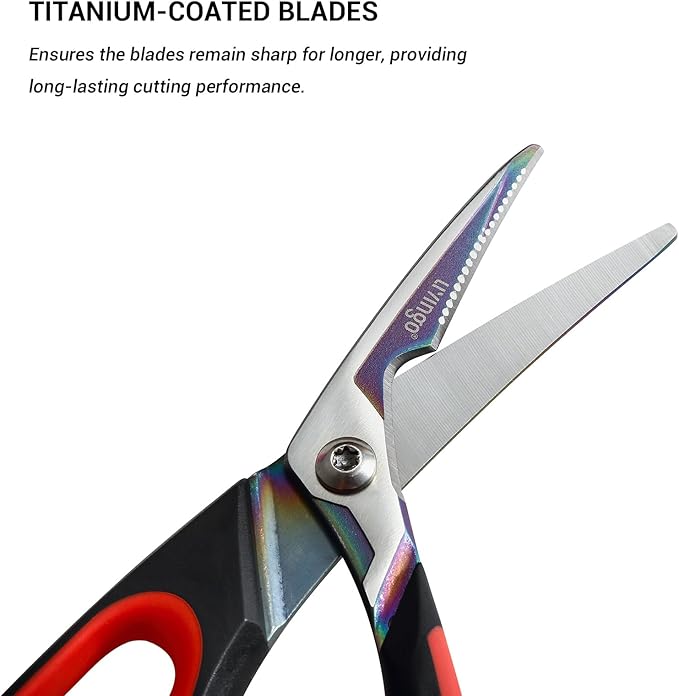 LIVINGO Heavy Duty Kitchen Scissors - Titanium Coated Sharp Poultry Shears Multipurpose for Cutting Chicken Bones, Meat, Vegetable Food, 9.5 Inches Comfortable Grip with Safe Lock - Bloomnest