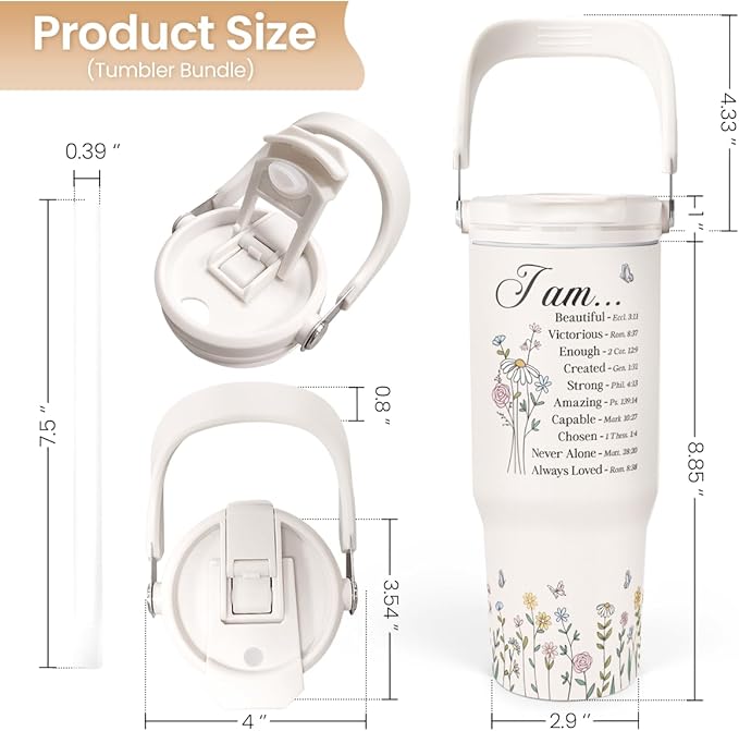 SANDJEST Christian Tumbler with Handle 30oz, Religious Gifts for Women, Stainless Steel Flip Straw Insulated Tumblers Coffee Travel Cup, Inspirational Gifts for Her for Birthday Christmas Mothers Day - Bloomnest