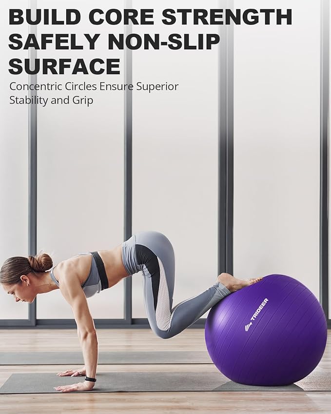 Trideer Exercise Ball for Yoga, Pilates & Fitness – Stability Ball Equipment for Home Gym & Office Chair, Core & Balance Training Accessories, Physical Therapy Equipment, Quick Pump Included, 5 Sizes - Bloomnest