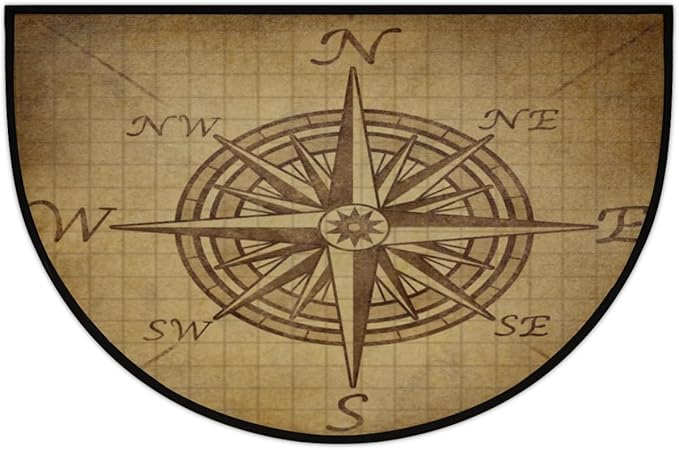 Half Round Door Mat, Compass Rose Retro Non-Slip Half Circle Area Rug Vintage Pattern Doormat Washable Durable Home Decor Half Moon Rug for Floor Indoor Outdoor Living Room Bedroom Kitchen Patio - Bloomnest