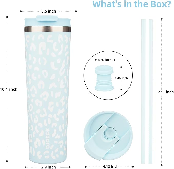 BJPKPK 34oz Tumbler With lid And Straw Stainless Steel Travel Coffee Mug Insulated Tumblers Cups,Light Blue Leopard - Bloomnest