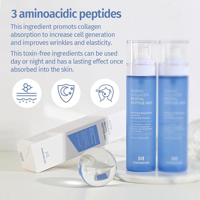 Marine Collagen Revital Peptide Mist 120ml ㅣ Fine Facial Spray for Hydration Soothing Glow ㅣ Daily Moisture Mist with Centella and Peptides - Bloomnest