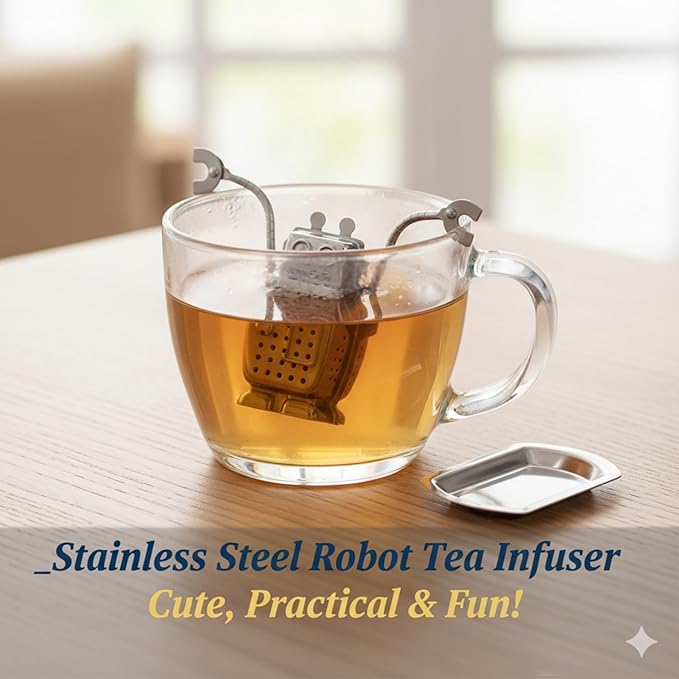 Robot Tea Infuser for Loose Leaf Tea, Cute Stainless Steel Tea Strainer & Steeper, Fine Mesh Tea Ball Filter with Arms to Hang on Mug, Fun Novelty Kitchen Gadget & Gift for Tea Lovers (Robot) - Bloomnest