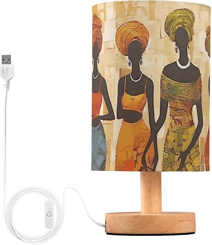 Bedside Lamp African American Black Womens Basket Table Lamp with USB Port Wood Base for Living Room,Bedroom,Nightstand,Office 214a5266 - Bloomnest