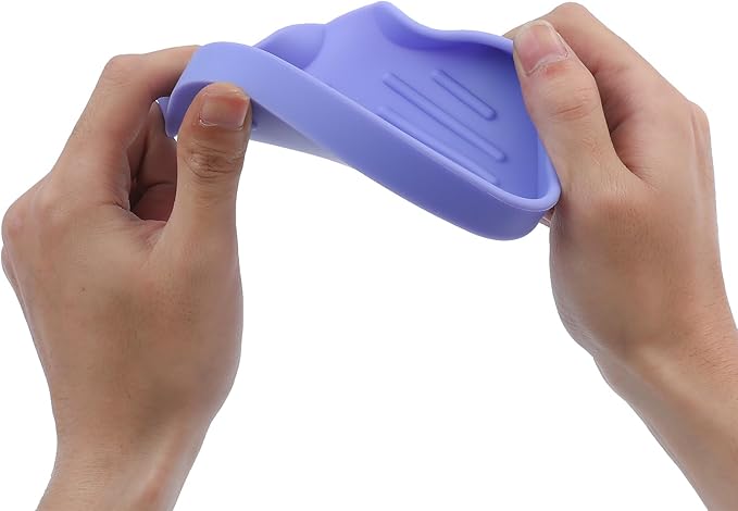 Silicone Bathroom Soap Dishes with Drain Spout-Bathroom and Kitchen Sink Organizer,Sponge Holder,Dish Soap Tray,Perfect for Dispenser,Scrubber,Bottle on Sink or Counter-Light Purple 4.9"×3.2" - Bloomnest