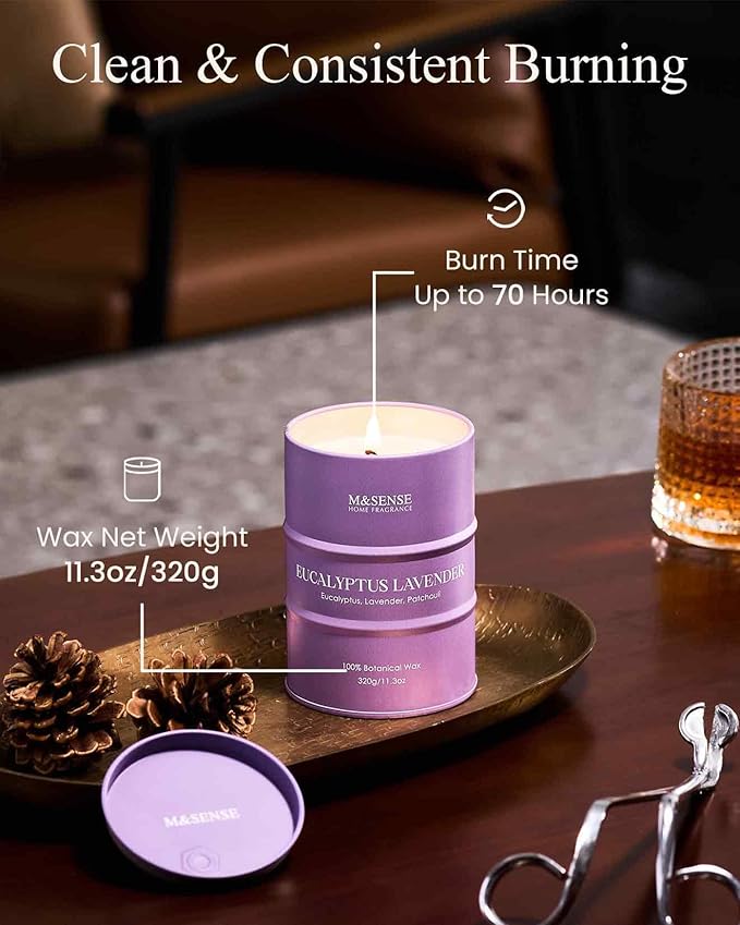 M&SENSE Eucalyptus Lavender Scented Candles Natural Non Toxic, Aromatherapy Candle for Stress Relief Meditation Relaxing, Housewarming Gifts for Women Men, 11.3oz 70 Hour Long Burning - Bloomnest