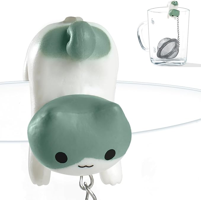Calico Cat Tea Infuser Set - Adorable Tricolor Kitty Hook, Fine Mesh Loose Leaf Tea Steeper, Stainless Steel, No Mess, 1 Pack (Cat Handstanding in Playful Pose)