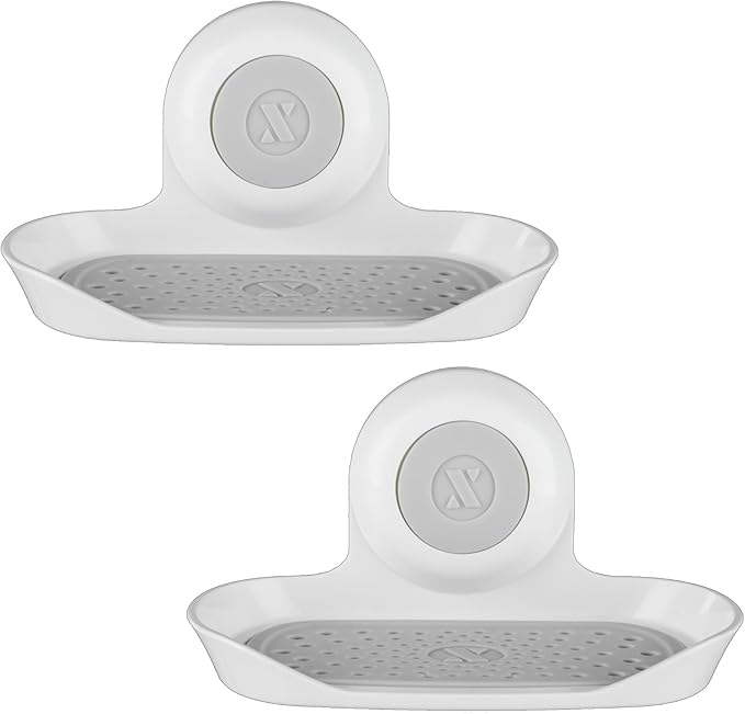 SlipX Solutions Strong Hold Soap Saver, Suction Cup Soap Holder, Must Have Universal Kitchen & Bathroom Shower Accessories (White, Single Tray (2-Pack) - Bloomnest