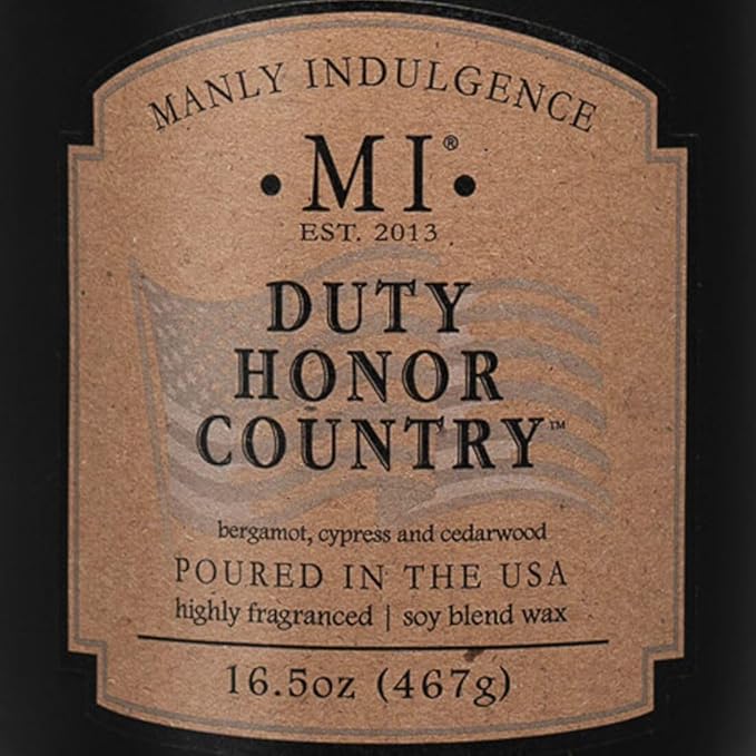 Manly Indulgence Duty Honor Country Scented Jar Candle, 2 Wick, 16.5 oz Premium Soy Blend Wax, 60H Burn, Candles for Home Scented - Made in The USA - Bloomnest
