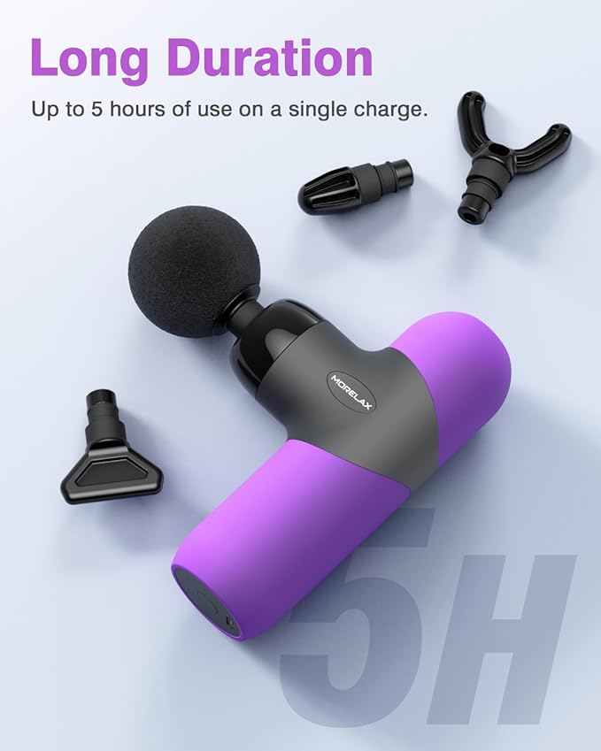 Morelax Mini Massage Gun Portable Deep Tissue Muscle Percussion Massager, Electric Handheld Sport Massager with 6 Massage Heads 4 Speed, Best Gift (Purple) - Bloomnest