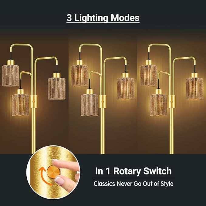 BoostArea Industrial Floor Lamp for Living Room,Gold Modern Standing Lamp Stand Up Lamp with 3 Light, Bulbs Not Included,Simple Design Floor Lamp for Bedroom, Living Room, Office, Kids Room, Reading - Bloomnest