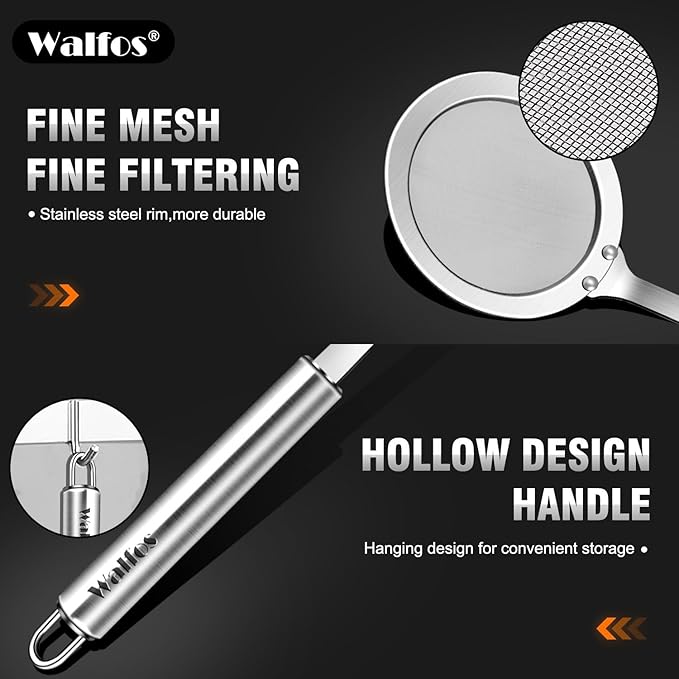 Walfos Skimmer Spoon,304 Stainless Steel Fine Mesh Strainer,Foam Strainer Oil Filter,Ultra Fine Mesh Strainer Perfect For Separation Of The Floating Foam,Fat,Set fo 2 - Bloomnest
