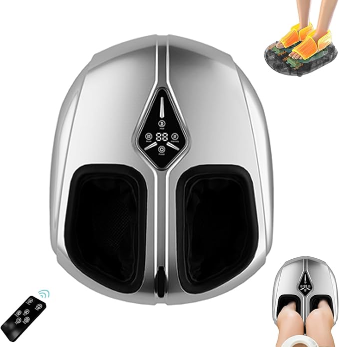 Shiatsu Foot Massager with Heat,Vibration,Air Compression and Deep Kneading,4 Modes + 2 Heat Levels + 5 Intensities,Quiet Design and Washable Sleeves,An adapter is required for use - Bloomnest