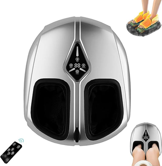 Shiatsu Foot Massager with Heat,Vibration,Air Compression and Deep Kneading,4 Modes + 2 Heat Levels + 5 Intensities,Quiet Design and Washable Sleeves,An adapter is required for use - Bloomnest