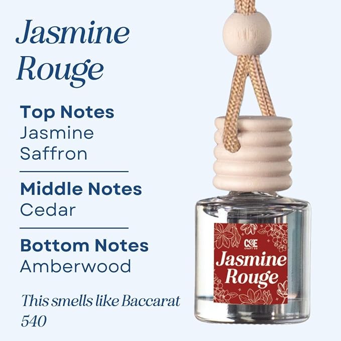 C&E Craft Co Hanging Car Air Freshener Diffuser 2 Pack, Long Lasting Fragrance Oil Car Freshener, Glass Bottle Auto Air Freshener, Made in USA (Jasmine Rouge) - Bloomnest