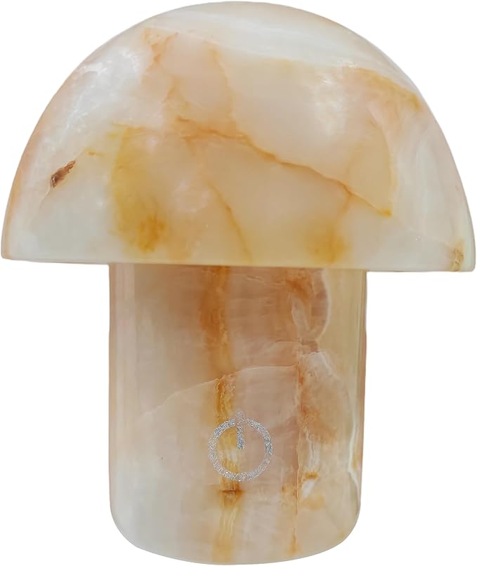 Marble Touch Table Lamp 4.3" x 4.7" – Natural Onyx Mushroom LED Night Light, Rechargeable Soft Glow Stone Bedside Lamp for Meditation, Yoga, Bedroom, Entryway Decor - Bloomnest