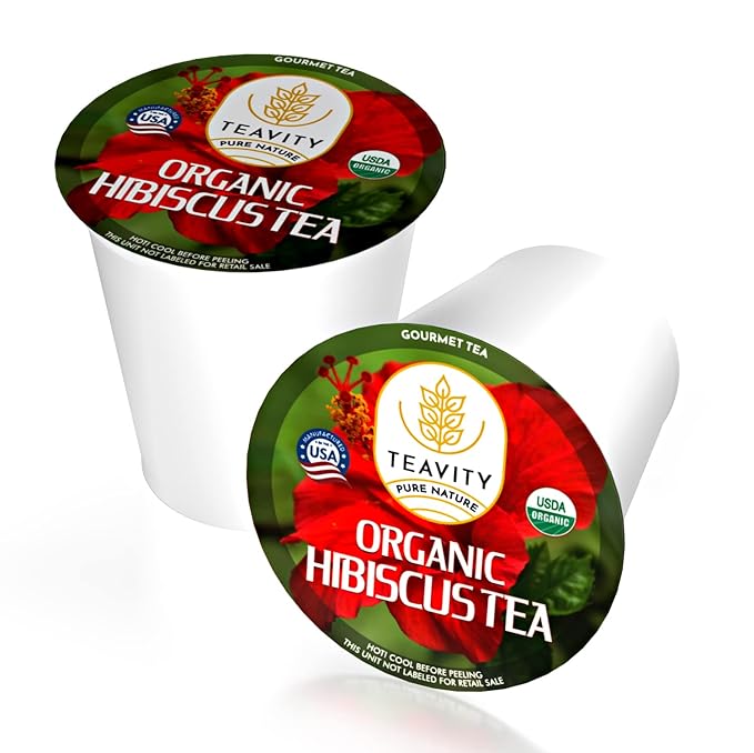 Organic Hibiscus Sabdariffa Tea Organic Naturally Decaf Tea Pods for Keurig by Teavity (24 Tea Pods) - Bloomnest