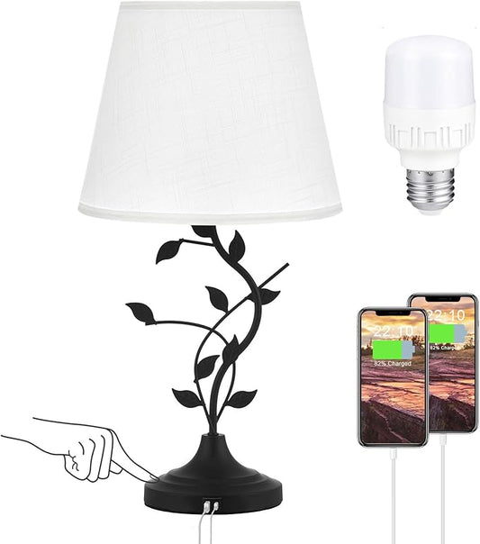 Kakanuo USB Touch Table Lamp Bedside Lamp with USB C Charging Ports for Living Room, White 3 Way Dimmable Traditional Nightstand Lamp Retro Table Lamp for Bedroom and Office (LED Bulb Included) - Bloomnest