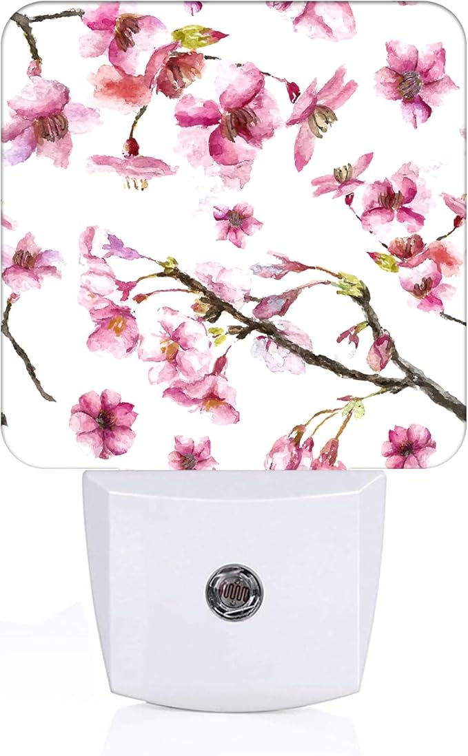 Watercolor Cherry Blossoms Night Light,Plug-in Night Lights with Dusk to Dawn Sensor for Stairway,Hallway,Bedroom Sleep Friendly Ideal for Women/Girls/Boys Gift,0.5w - Bloomnest