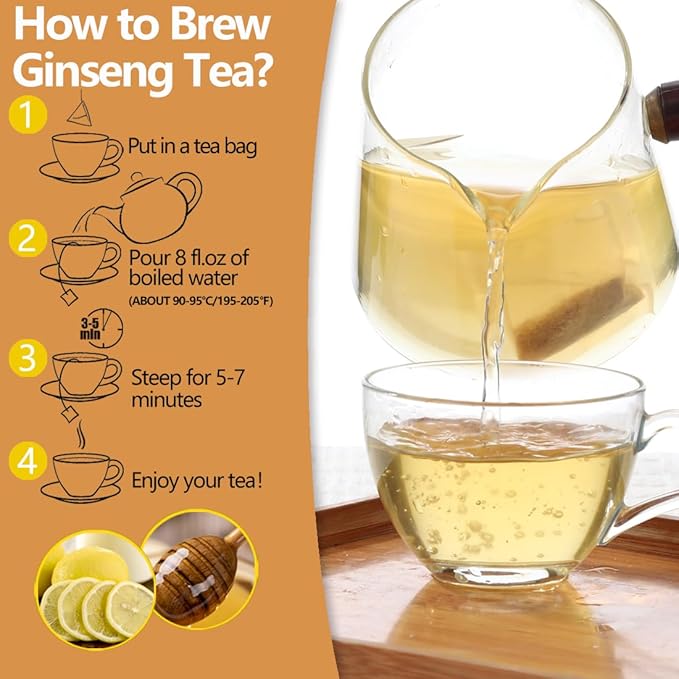 Premium 60 Ginseng Tea Bags, Made with Pure 100% Natural Wild Ginseng Root, Energizing & Immune Support, No Artificial Flavors & Caffeine Free. - Bloomnest