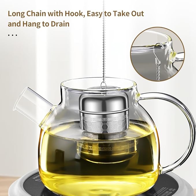 Tea Strainers for Loose Tea, Extra Fine Mesh Tea Infuser, 316 Stainless Steel & Updated Slim Threaded Lid, Loose Leaf Tea Steeper for Black Tea, Rooibos, etc (1 Pack - Large) - Bloomnest