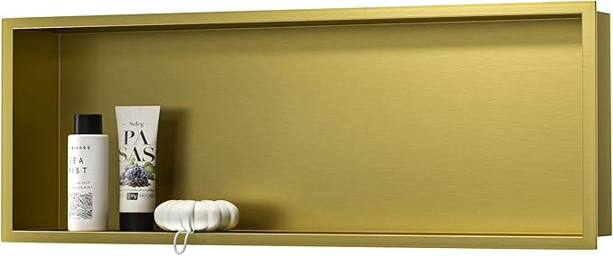 Stainless Steel Shower Niche 36" X 12" Gold No Tile Needed Niche Shower Recessed Wall Horizontal Niches for Bathroom Storage Over Mount Installation - Bloomnest
