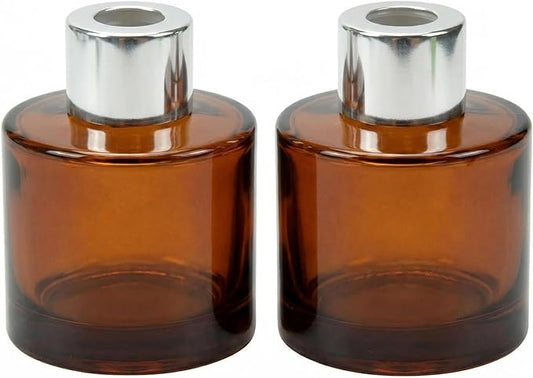 2Pcs 50ML/1.7OZ Empty Glass Diffuser Bottles Essential Oils Containers DIY Replacement Aromatherapy Diffuser Fragrance Accessories for Home Bathroom Decoration(Amber)