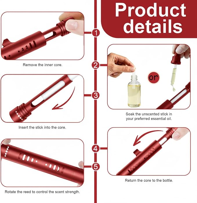 2 Pack Car Essential Oil Diffuser Vent Clip, Aluminum Essential Oil Car Diffuser Kit with 12 Pcs Odorless Sticks, Vent Clip for Cars, Office, Kitchen (Red, 2 Pcs) - Bloomnest