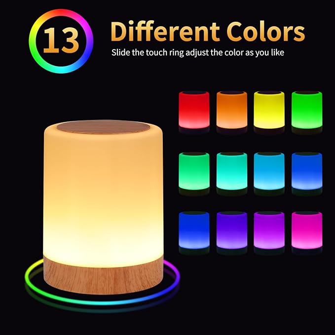 OORUN Touch Bedside Table Lamp,13 RGB Colors & 5 Brightness, USB Rechargeable Desk Lamp, Remote Control Dimmable Night Light with RGB Color Changing,Portable Lamp for Baby, Bedroom, Living Room - Bloomnest