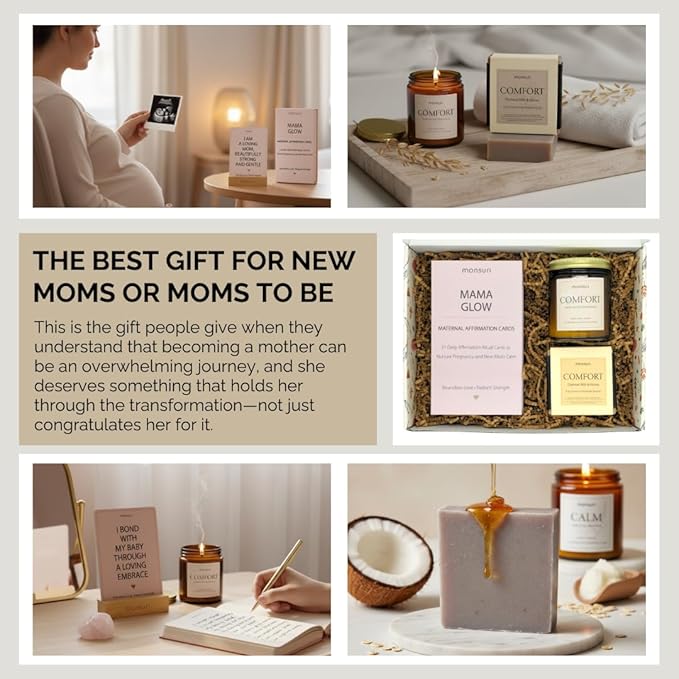 Pregnancy & Postpartum Gifts For Mom | 31 New Mom Affirmation Cards, Vanilla Candle & Oatmeal Soap. Ideal New Mom Care Package After Baby, Pregnancy Gifts for Expecting Mom, Baby Shower Gifts for Mom - Bloomnest