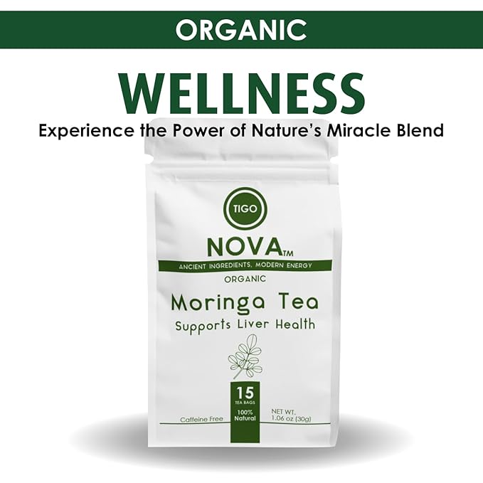 Premium Organic Moringa Tea Bags, 100% Natural and Organic Ingredients, Caffeine free | Authentic African Origin | Eco-conscious Teabags (15 count) Immune System & Digestion Support Herbal Tea - Bloomnest