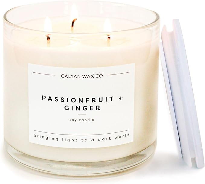 Calyan Wax Co. Passionfruit & Ginger 3 Wick Scented Candle - 43 Hour Burn - Luxury 3 Wick Soy Candles - Non Toxic Soy Wax Candles - Long Lasting Large Glass Jar Candle for Home - 14.9oz - Bloomnest