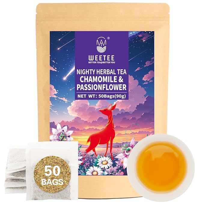 WT WEETEE Chamomile & Passionflower Nighty Herbal Tea Bags 50 Counts, Includes Spearmint, Valerian Root, Lavender, Peppermint & More, Natural Caffeine-free - Bloomnest