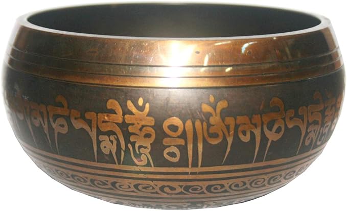 5131 SB 'B' Note Heart Chakra Antique Tibetan Auspicious Symbol Bowl Set ~ Nepal - Bloomnest