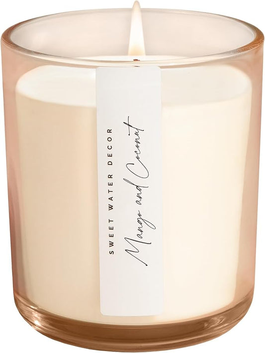 Sweet Water Decor Mango and Coconut Scented Soy Candles – Pineapple, Mango, Orange, Peach, Coconut Milk, Sugar – Fresh Tropical Aroma – 50 Hour Burn – 12oz Tinted Glass Jar for Home Decor - Bloomnest