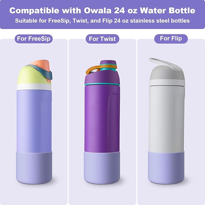 2PCS Silicone Water Bottle Boot for Owala 24oz 32oz 40oz, Anti-Slip Protective Sleeve Bottom Bumper Protector for FreeSip, Twist, and Flip Stainless Steel Water Bottles Alwenid