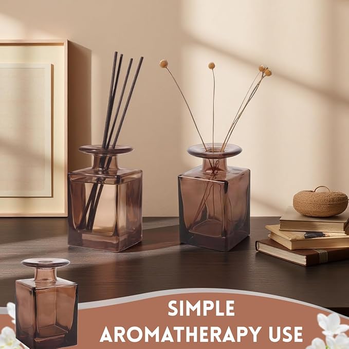 erioctry 150ml/5oz Square Amber Glass Diffuser Bottle Empty Refillable Aromatherapy Essential Oil Container for Home Office Decor Bloomnest
