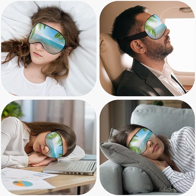 Tropical Beach Sleep Mask Eye Mask Palm Sand Sea Blue Sky Summer Sleep Mask Light Blocking Adjustable Smooth Soft Eye Masks for Women Deep Rest Travel - Bloomnest