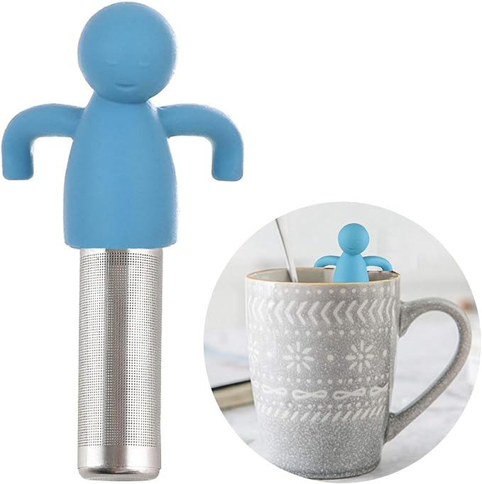 Leden Tea Infuser Cute Tea Strainer for Loose Tea Fine Mesh Stainless Steel Tea Ball Steeper & Diffuser with Silicone Lid for Tea Cup & Mug, with Cleaning Brush Blue - Bloomnest