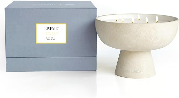 BLUEME Happiness - Yuzu & Ginger, Luxury Candle w/Essential Oils, 6 Wick, Hand-Poured Soy, Cotton Wick, Ceramic - Bloomnest