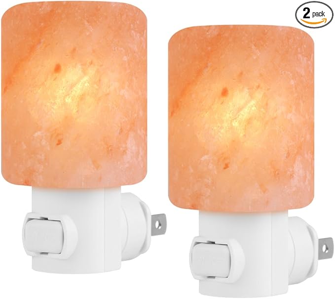 Syntus 2 Pack Himalayan Salt Lamp Natural Crystal Salt Light Glow Hand Carved Night Lights Wall Light, UL Listed Plug for Lighting, Decoration and Air Purifying - Bloomnest