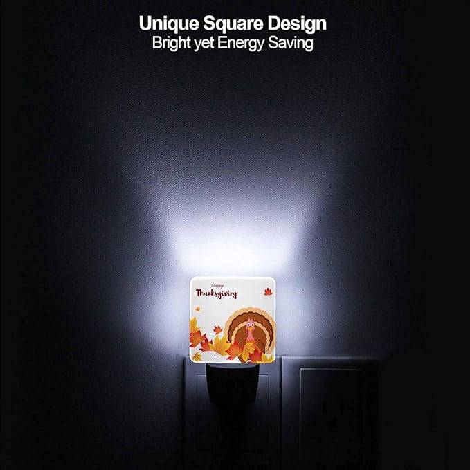 LED Night Light Plug into Wall with Dusk to Dawn Light Sensor White Energy Efficient Happy Thanksgiving Leaf Turkey Autumn Nightlight for Bedroom Bathroom Hallway Living Room Kitchen - Bloomnest