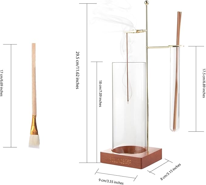 Incense Holder for Stick, Glass Insence Burner for Sticks with Removable Anti Ash Catcher & Storage Tube, Wood Cones Holders Stand with Ash Brush, Yoga Spa Madiation Relaxation, Home Decor - Bloomnest