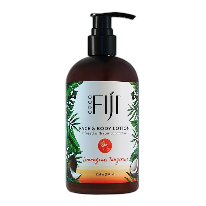 Coco Fiji Face & Body Lotion Infused With Coconut Oil | Lotion for Dry Skin | Moisturizer Face Cream & Massage Lotion for Women & Men | Lemongrass Tangerine 12 oz, Pack of 1 - Bloomnest