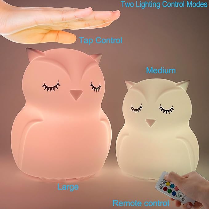 Night Lights for Kids, Cute Owl Lamp 9 Colors Changing LED Nightlight, Soft Light, Mood Light, Children's Room Decor for Girls Boys Student Elder Teen Gift Lamps for Bedroom - Medium - Bloomnest