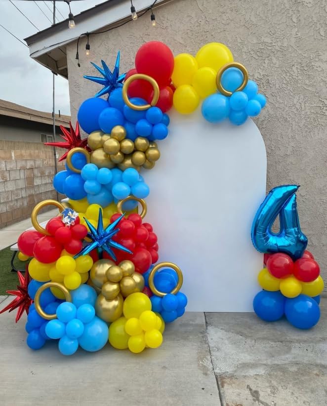 161Pcs Blue Yellow Red and Gold Balloon Garland Arch Kit - Cartoon Party Decorations with 4D Star Gold Long Balloons for Birthday Baby Shower Cartoon Carnival Circus theme Backdrop Decorations - Bloomnest