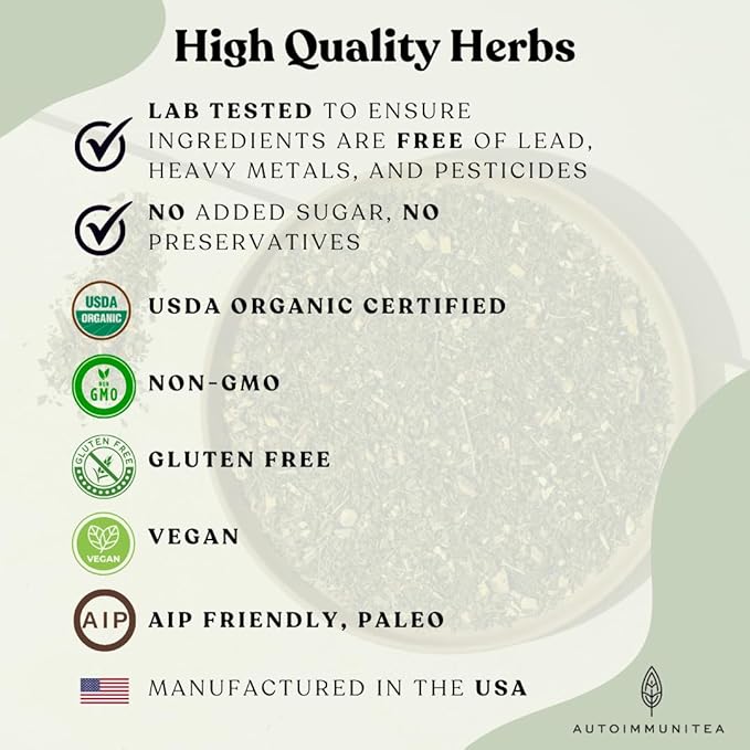 AutoimmuniTea – Soothing Tea Bags for Allergy Relief and Sinus Relief, Organic, Caffeine Free and USDA Certified, Blend of Lemon Balm, Ginger, Nettle, and Licorice, AIP Friendly - Bloomnest