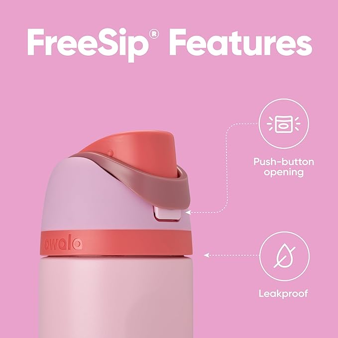 Owala FreeSip Insulated Stainless Steel Water Bottle with Straw for Sports and Travel, BPA-Free Sports Water Bottle, 24 oz, Pink, Angel Food Cake Owala